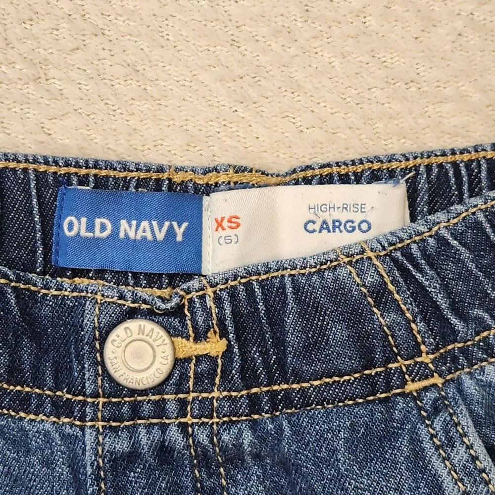 Old Navy Girls Size 5 High Rise Wide Leg Denim Jeans Bundle Cargo Adjustable
